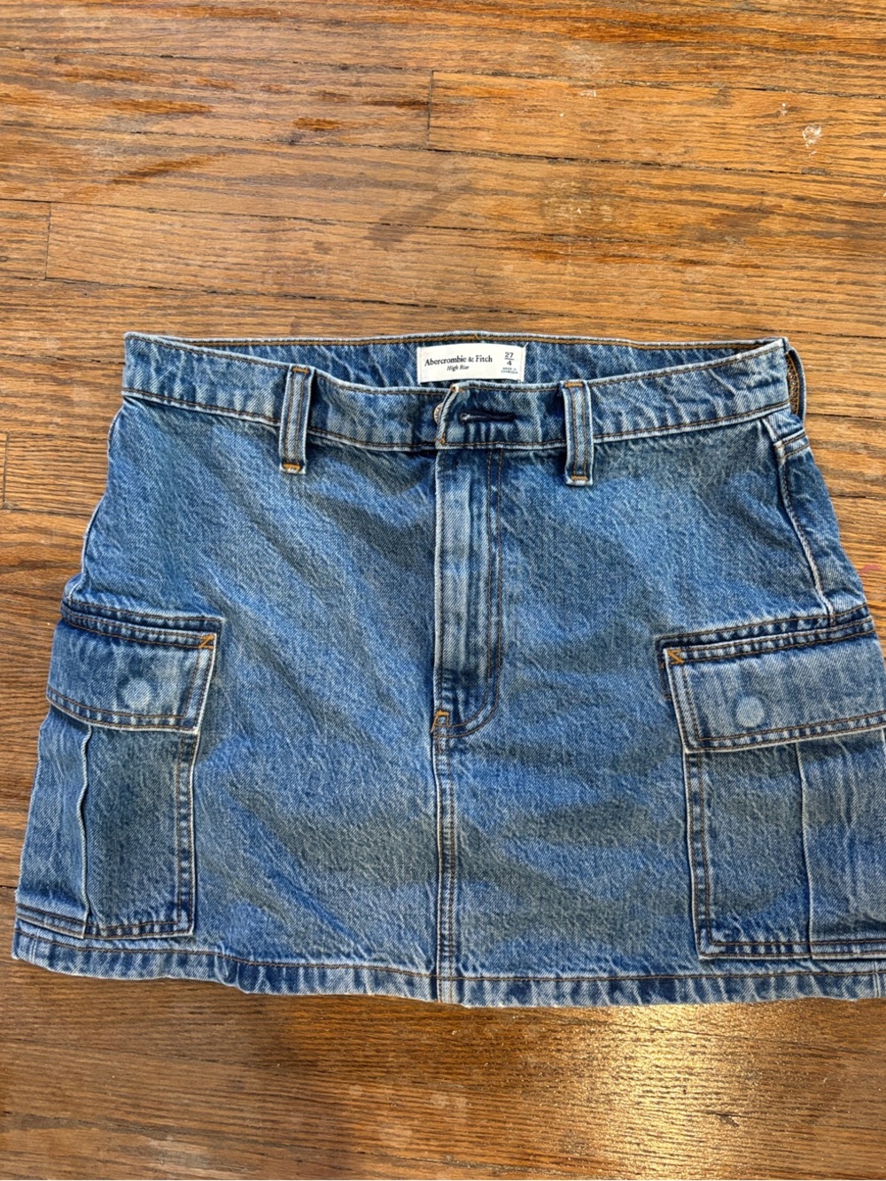 Abercrombie & Fitch Washed Blue Denim Cargo Mini Skirt